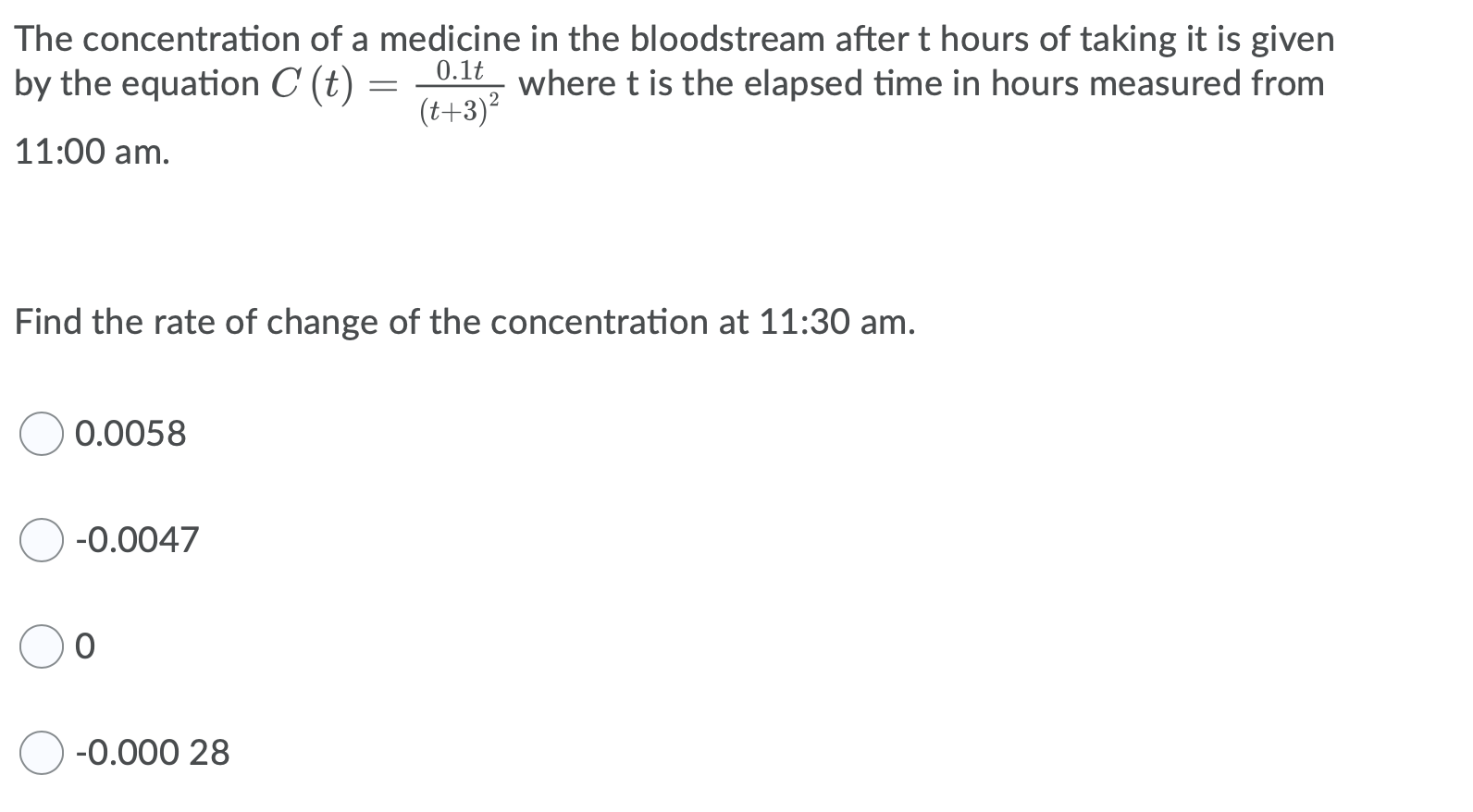 Solved The concentration of a medicine in the bloodstream | Chegg.com