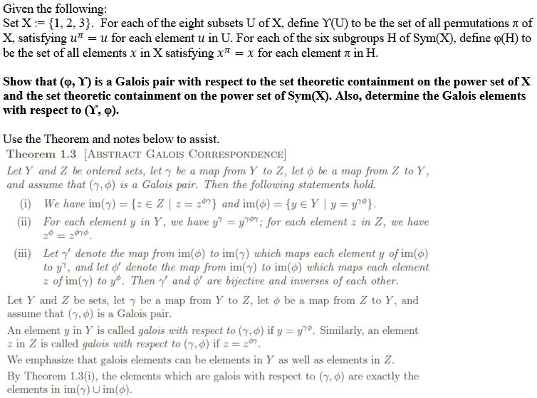 given the following set x 1 2 3 for each chegg com chegg com