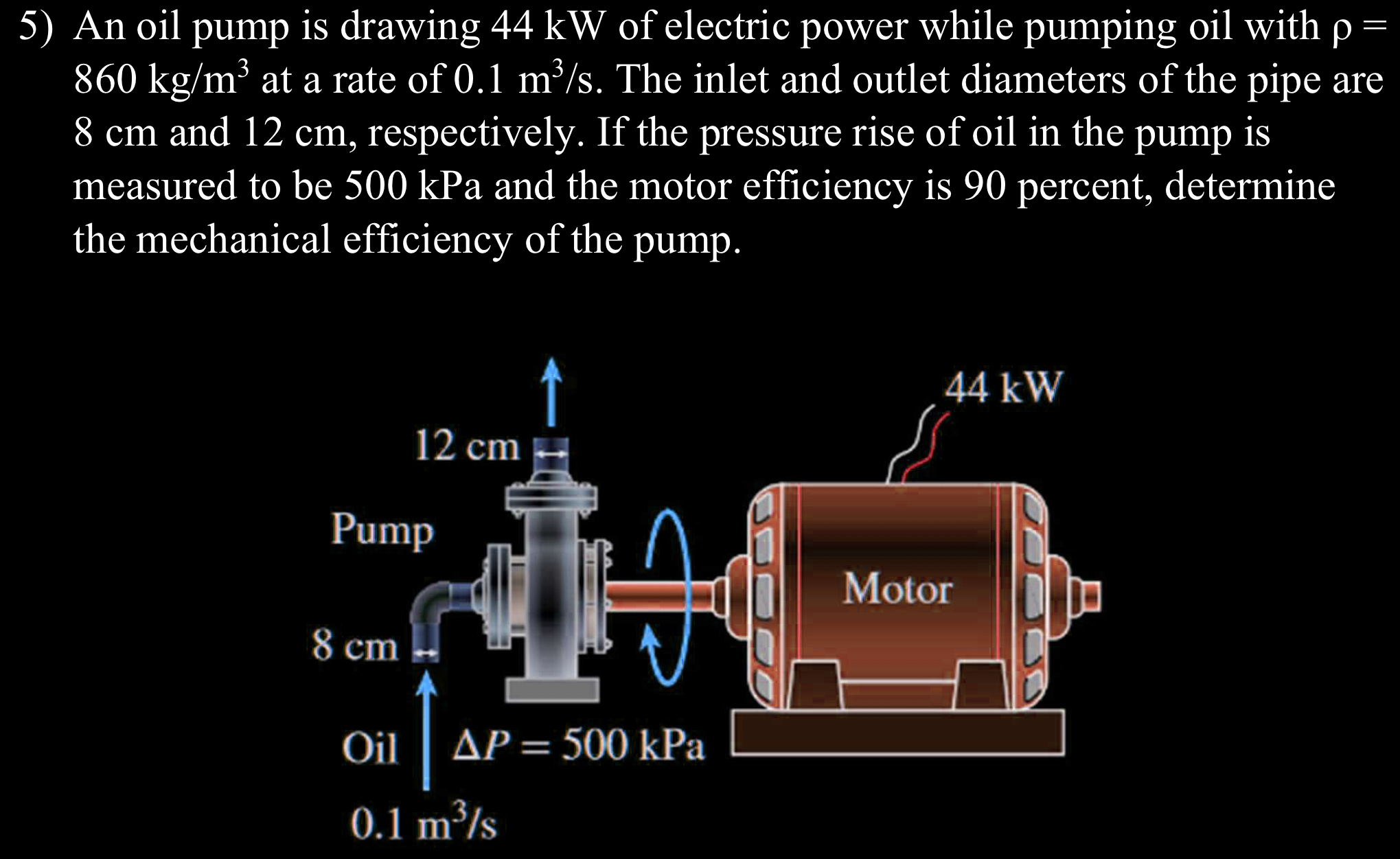 Solved 5) An oil pump is drawing 44 kW of electric power