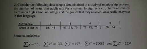 Solved 2. Consider the following data sample data obtained | Chegg.com