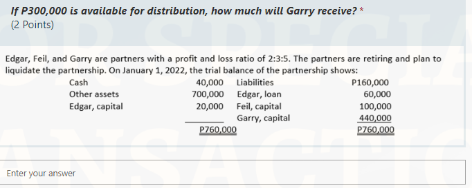 Solved If P300,000 is available for distribution, how much | Chegg.com