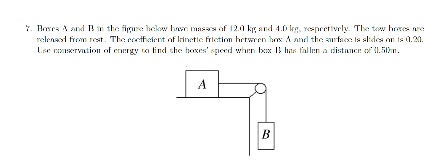 Solved 7. Boxes A and B in the figure below have masses of | Chegg.com