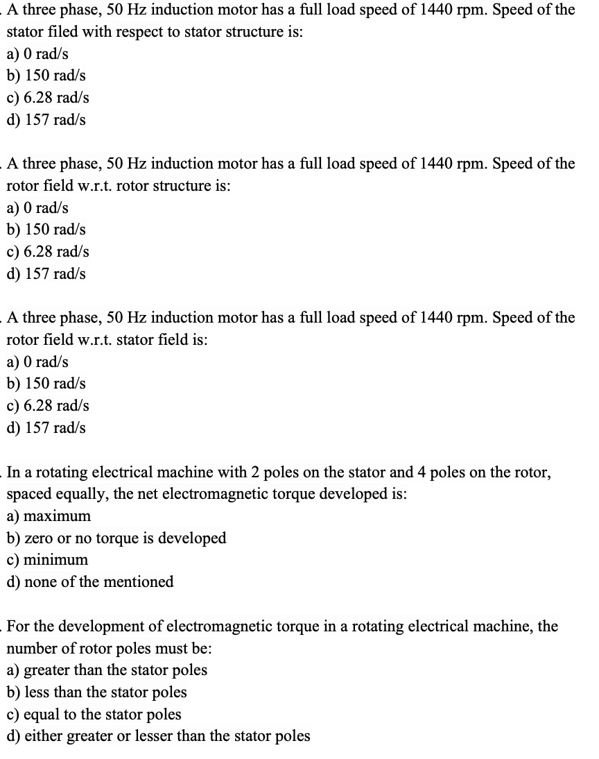Solved A three phase, 50 Hz induction motor has a full load | Chegg.com