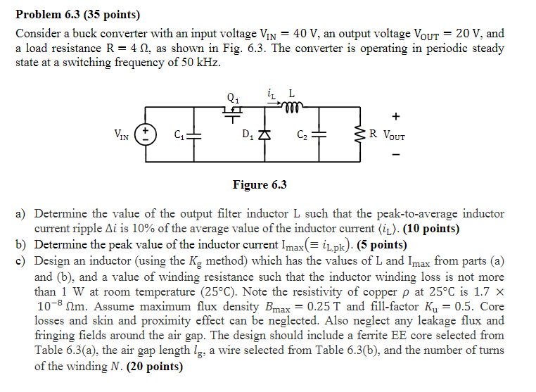 Problem 6.3 ( 35 points) Consider a buck converter | Chegg.com