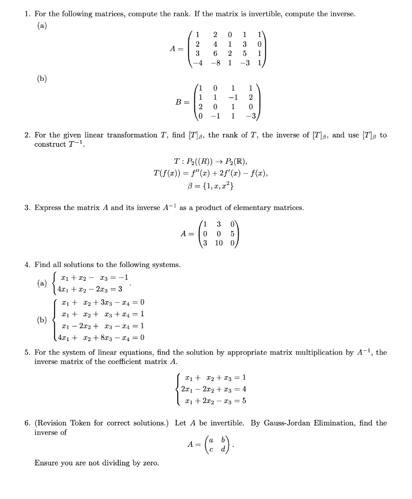 Solved 1. For The Following Matrices, Compute The Rank. If | Chegg.com