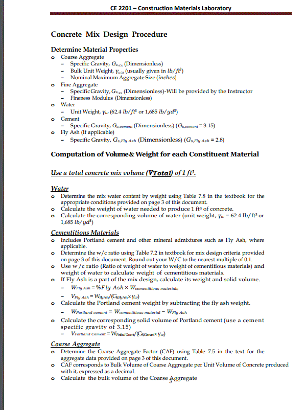 Solved Pre-Lab Assignment 05 1) Perform a concrete mix | Chegg.com