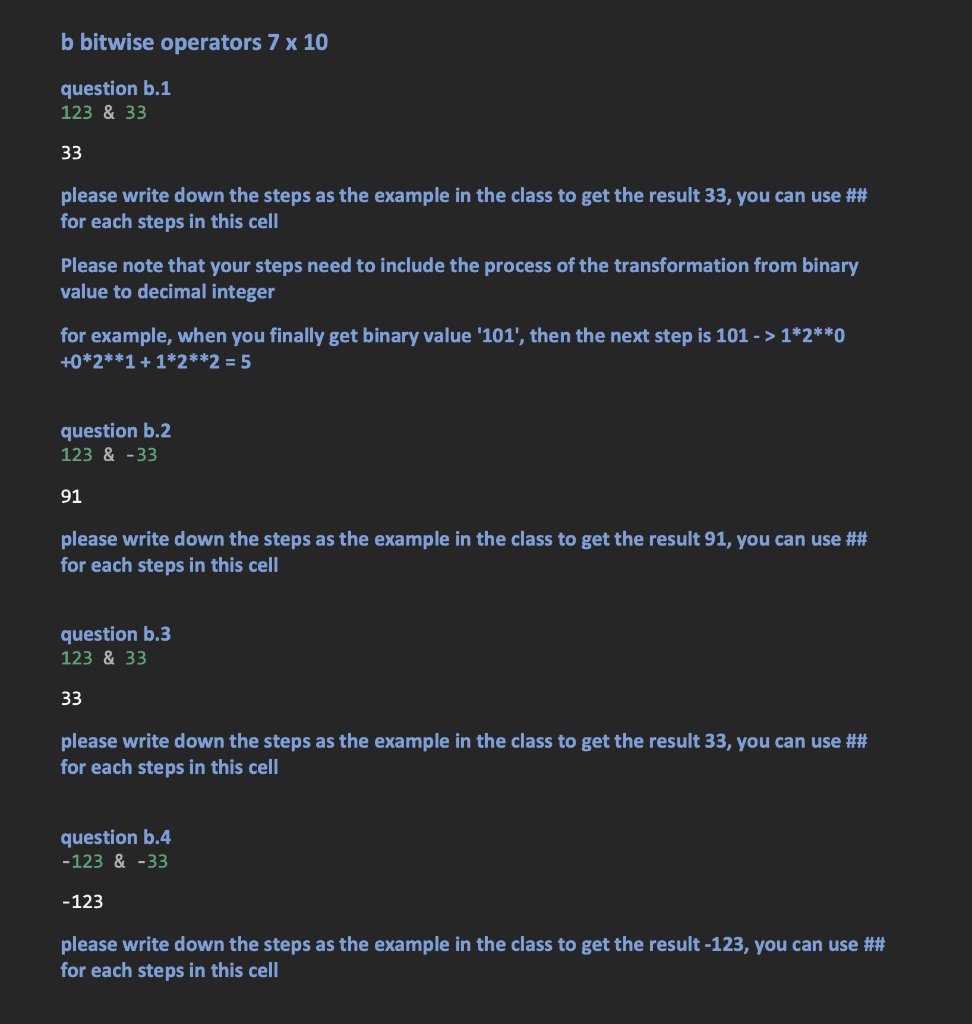 Solved B Bitwise Operators 7×10 Question B.1 123&33 33 | Chegg.com