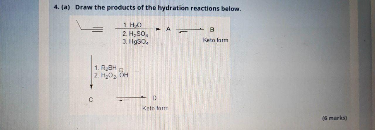 Solved (a) Draw The Products Of The Hydration Reactions 