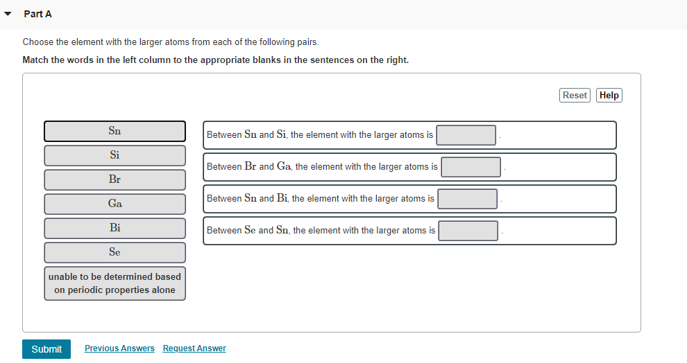 Solved Choose the larger atom from each pair Match the words