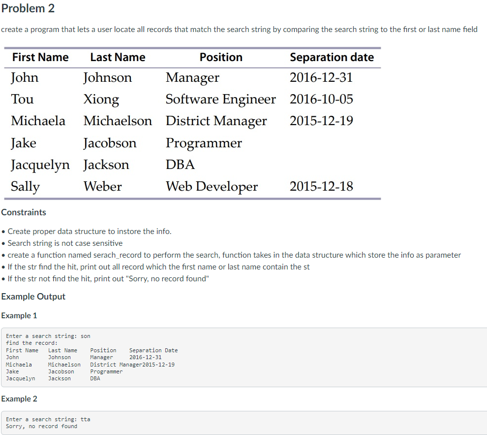 Solved create a program that lets a user locate all records | Chegg.com