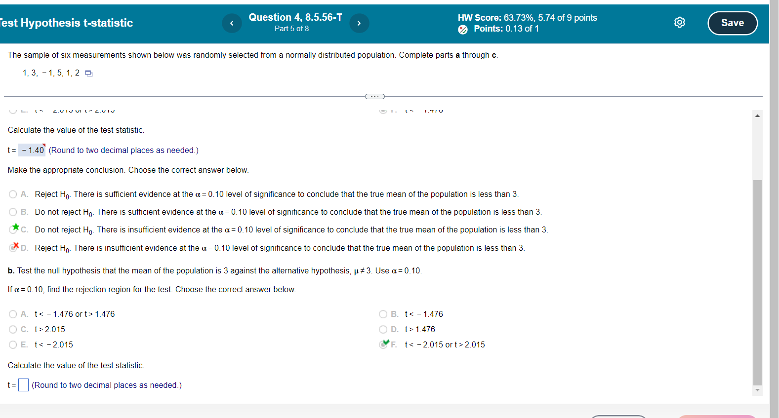 Solved The sample of six measurements shown below was | Chegg.com