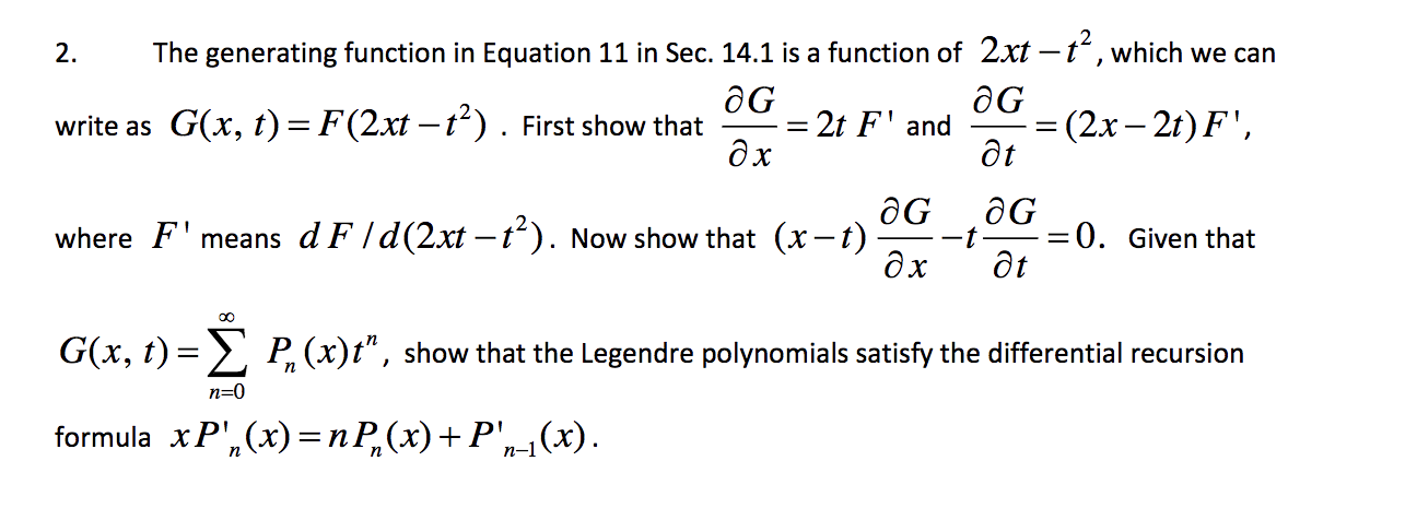 Solved 2. The generating function in Equation 11 in Sec. | Chegg.com