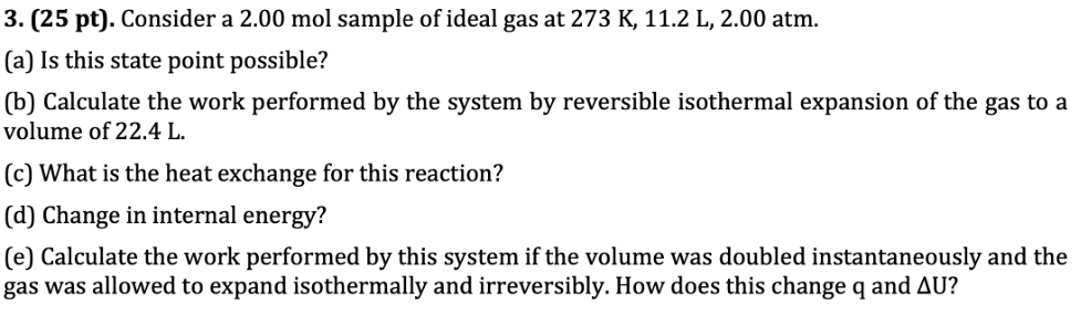 Solved 3. (25 pt). Consider a 2.00 mol sample of ideal gas | Chegg.com