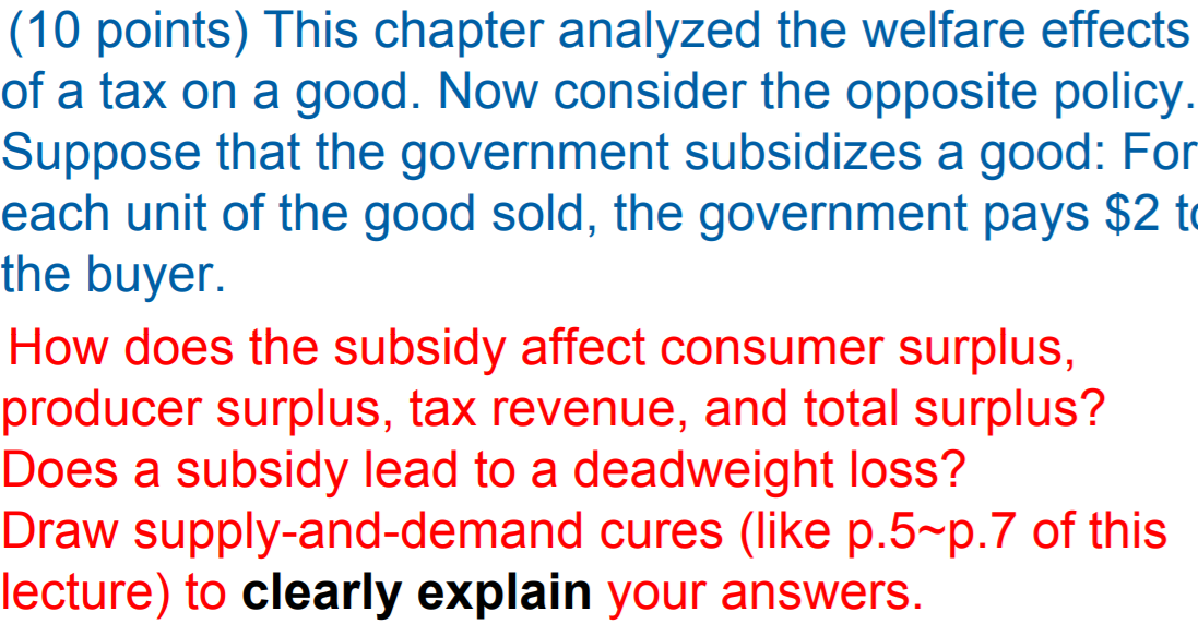 Solved 10 Points This Chapter Analyzed The Welfare Effects Chegg Com