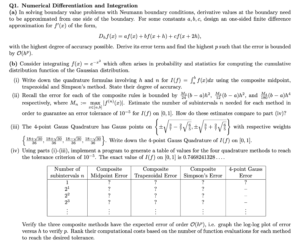 Q1. Numerical Differentiation And Integration (a) In | Chegg.com