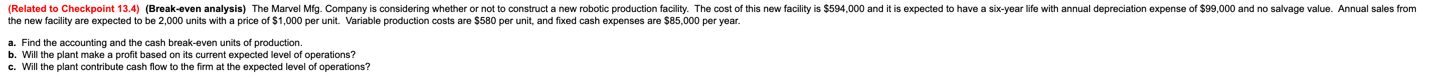 Solved (Related To Checkpoint 13.4) (Break-even Analysis) | Chegg.com