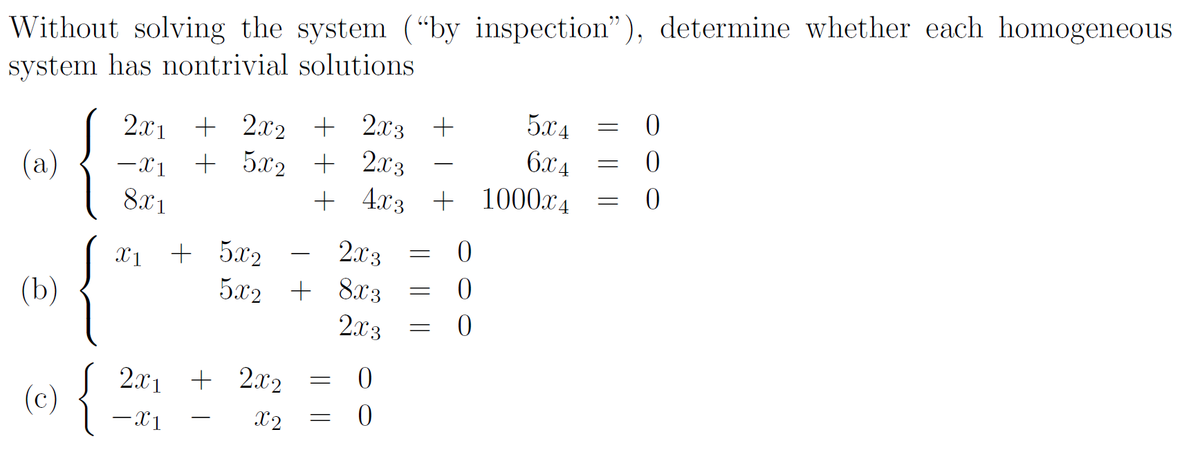 Solved Without solving the system ("by inspection"), | Chegg.com