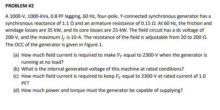 Solved PROBLEM #2 A 1000-V, 1000-kva, 0.8 PF lagging, 60 Hz, | Chegg.com