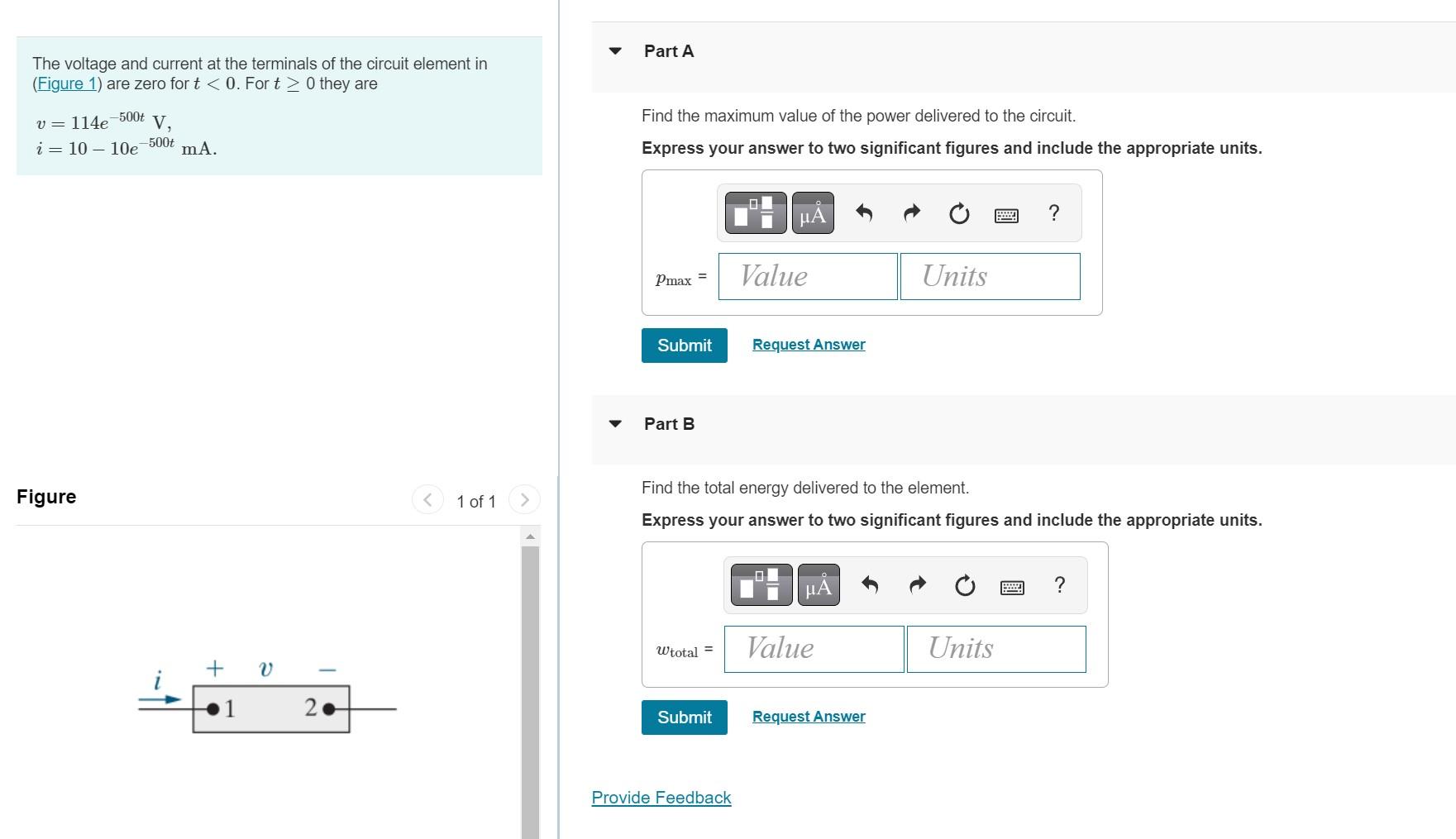 Solved The voltage and current at the terminals of the