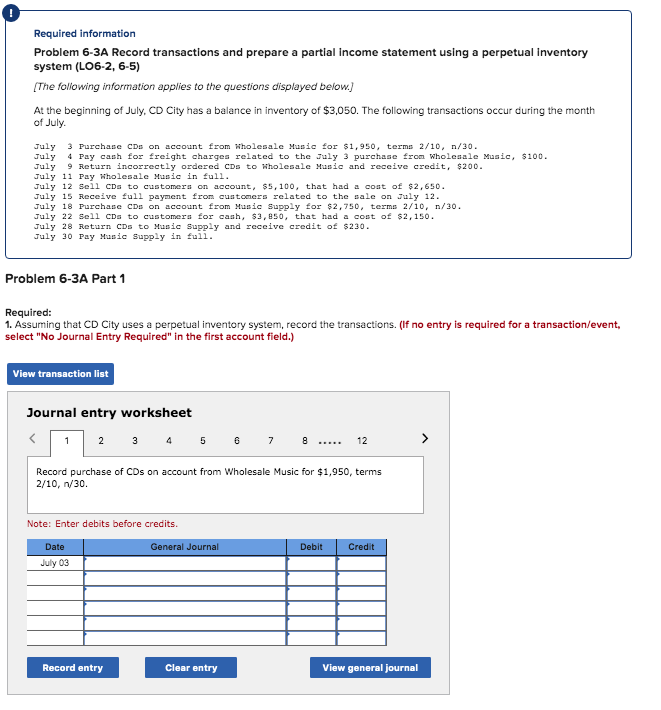 Solved Problem 6-3A Record Transactions And Prepare A