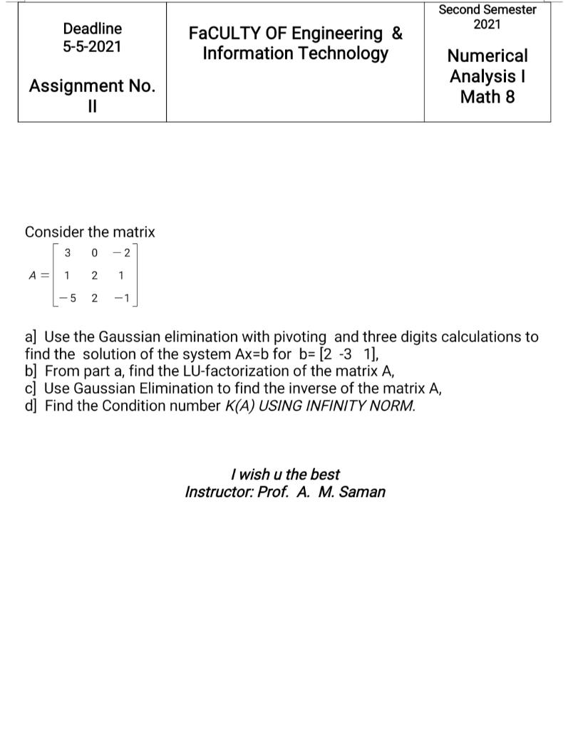 Second Semester 21 Deadline 5 5 21 Faculty Of Chegg Com