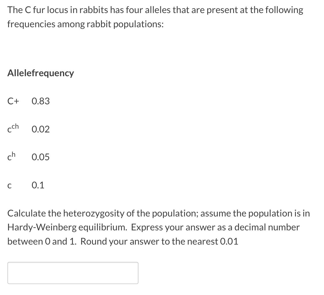 Solved The C fur locus in rabbits has four alleles that are | Chegg.com