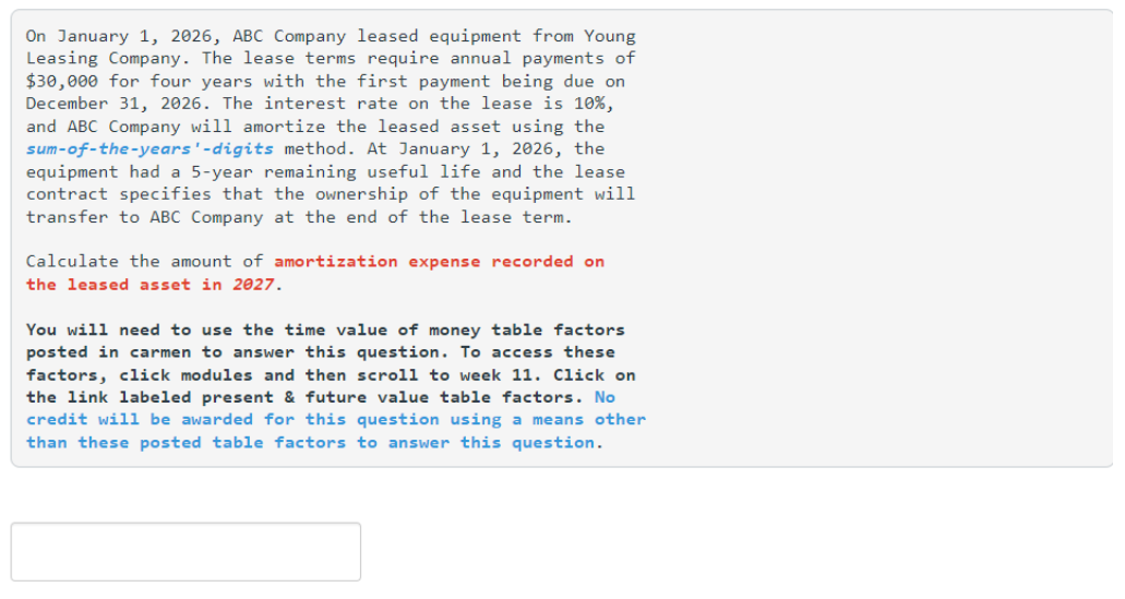 Solved On January 1, 2026, ABC Company leased equipment from