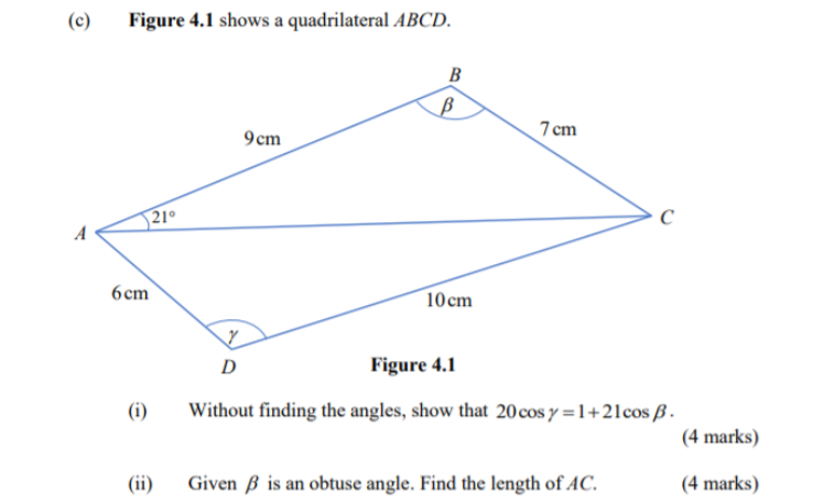 Solved (c) Figure 4.1 Shows A Quadrilateral ABCD. B B 9cm 7 | Chegg.com