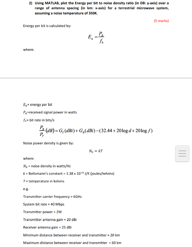 Solved 2 Using Matlab Plot The Energy Per Bit To Noise Chegg Com