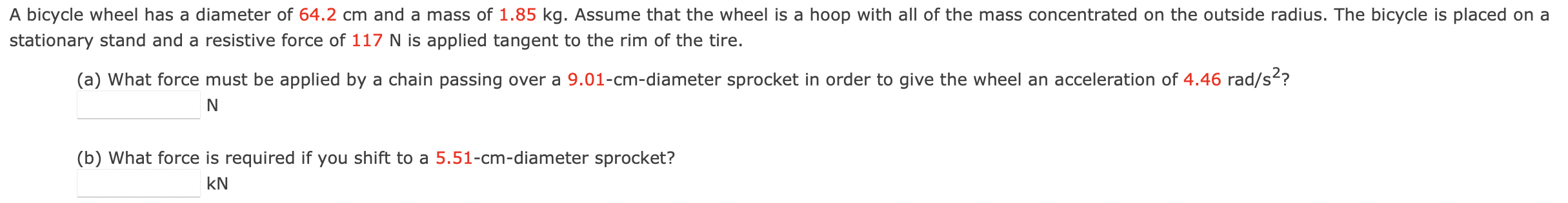 Solved A bicycle wheel has a diameter of 64.2 cm and a mass | Chegg.com