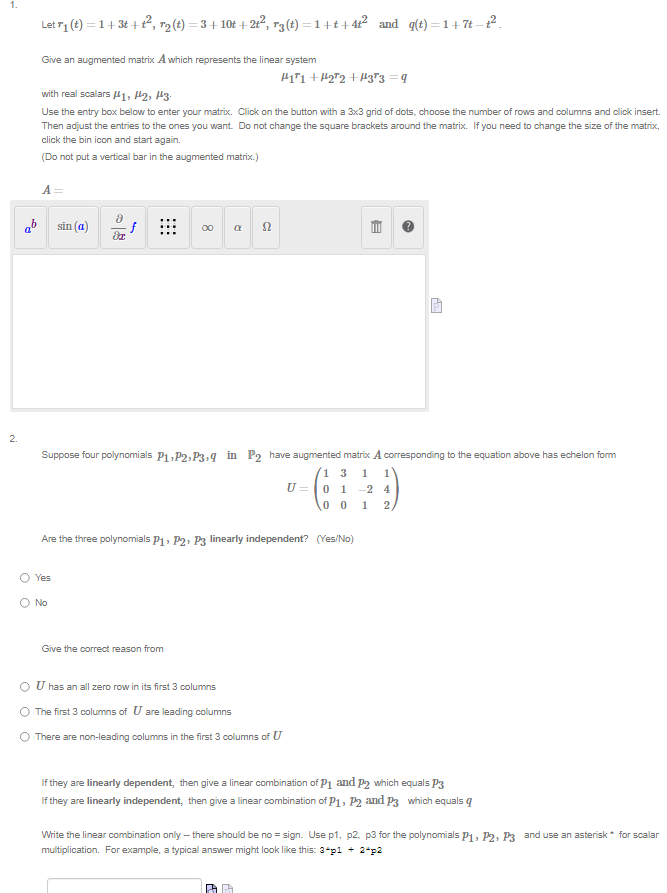 Solved Let R1 T 1 3t T2 R2 T 3 10t 2t2 R3 T 1 T 4t2 And