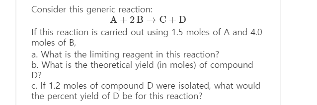Solved Consider the following generic reaction: 3 A + 2B + C | Chegg.com
