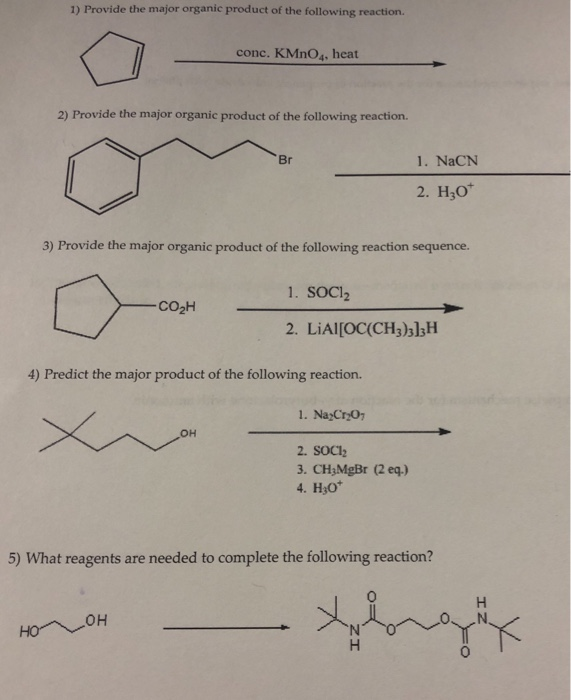 Solved 1) Provide the major organic product of the following | Chegg.com