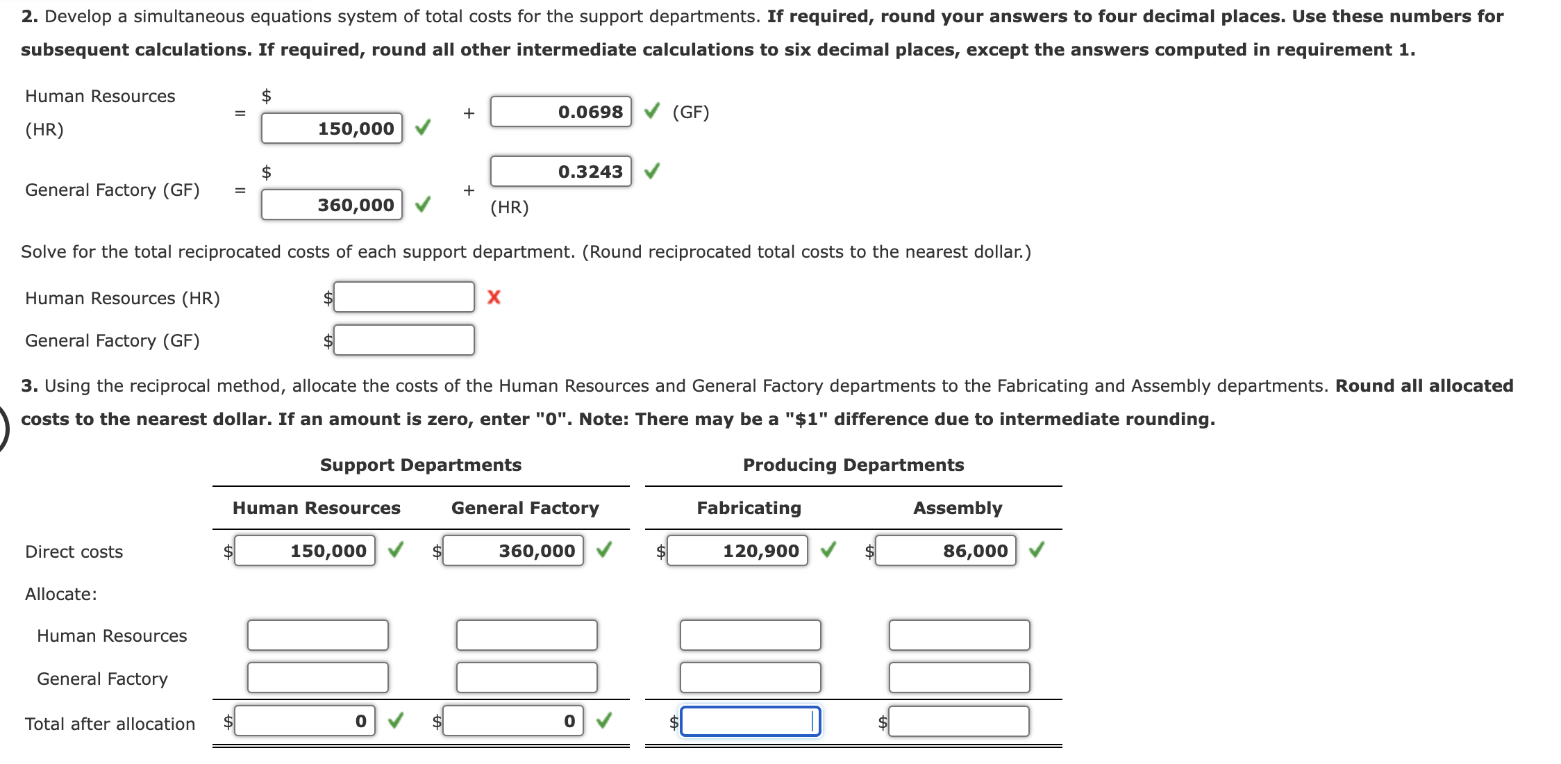 Solved Reciprocal Method of Support Department Cost | Chegg.com