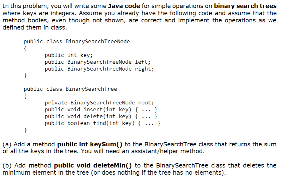 Solved In this problem, you will write some Java code for | Chegg.com