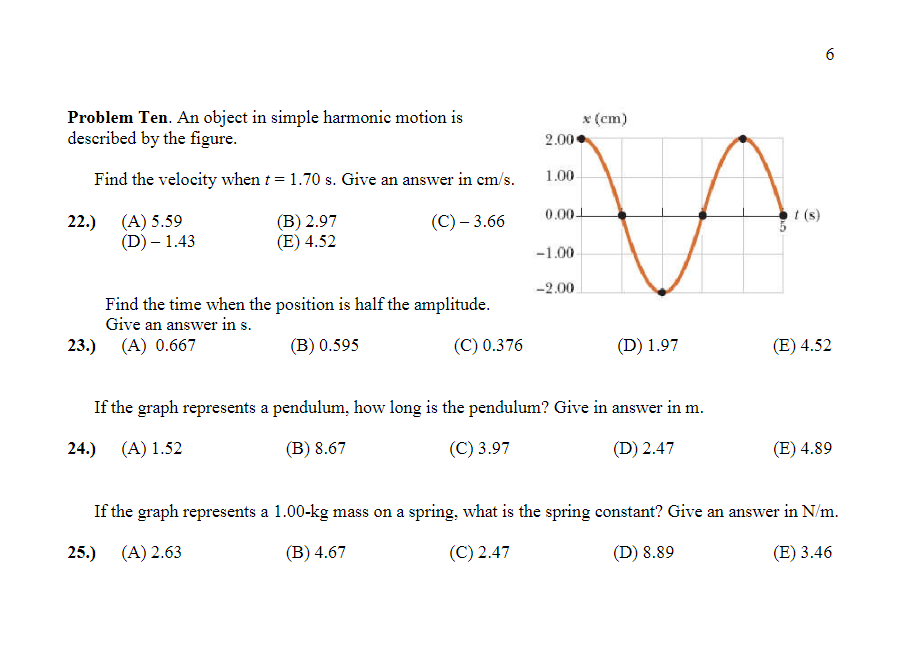 Solved 6 *(cm) Problem Ten. An object in simple harmonic | Chegg.com