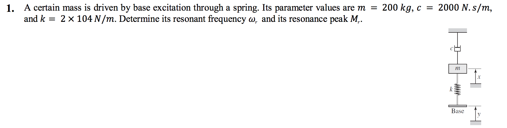 Solved 1. = 200 kg, c = 2000 N. s/m, A certain mass is | Chegg.com