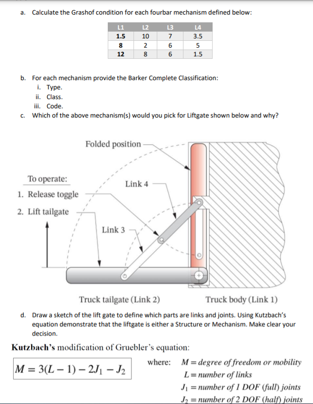 Solved a. Calculate the Grashof condition for each fourbar | Chegg.com