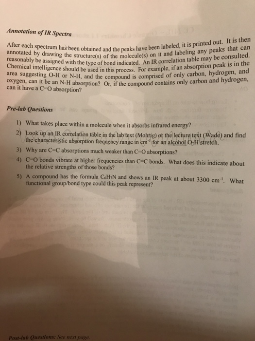 Solved Laboratory Spectroscopy 1 IR Infrared Spectroscopy