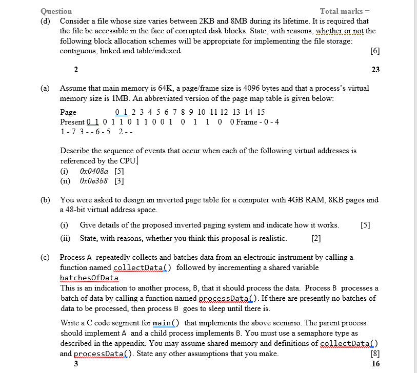 Question Total marks = (d) Consider a file whose size | Chegg.com