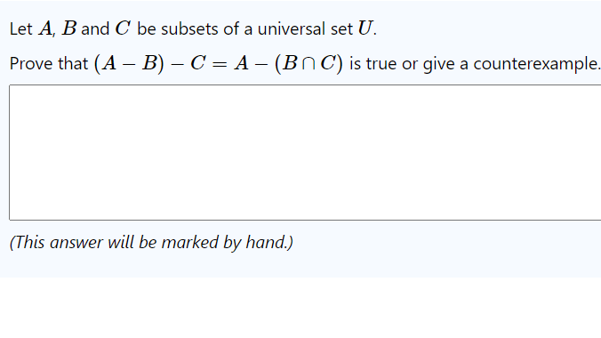 Solved Let A, B And C Be Subsets Of A Universal Set U. Prove | Chegg.com