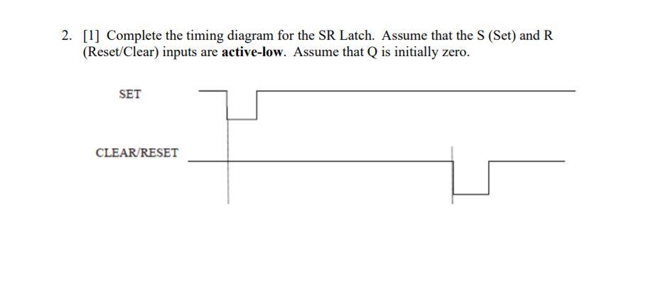 Solved 2. [1] Complete the timing diagram for the SR Latch. | Chegg.com