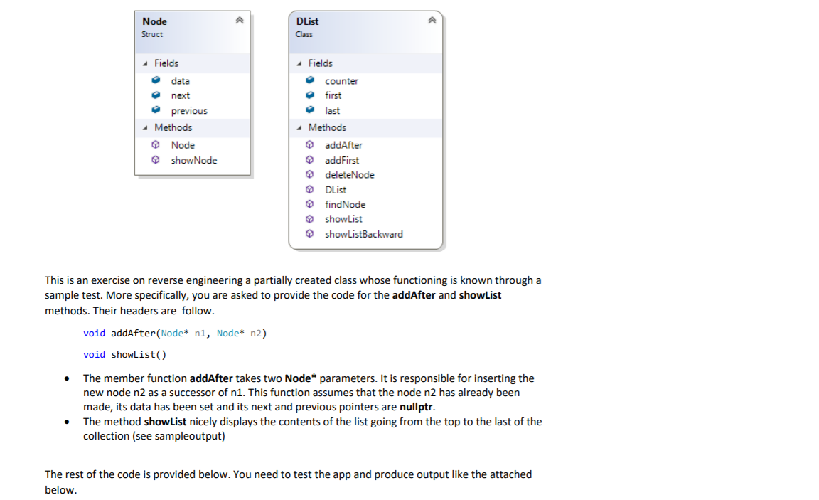 Solved PLEASE COMPLETE 2 FUNCTIONS IN THE CLASS WITH THE | Chegg.com