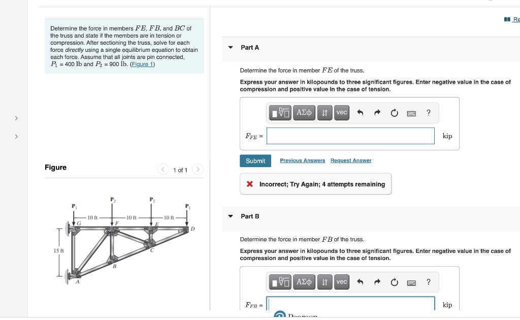 Solved Re Determine The Force In Members FE, FB, And BC Of | Chegg.com