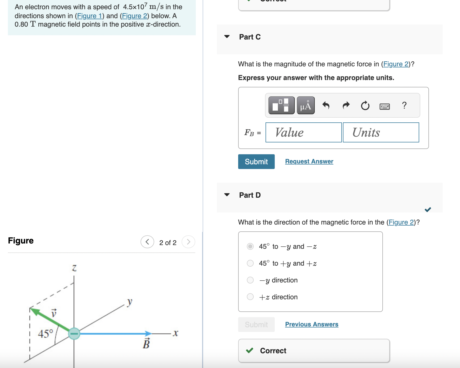 Solved An electron moves with a speed of 4.5×107 m/s in the | Chegg.com