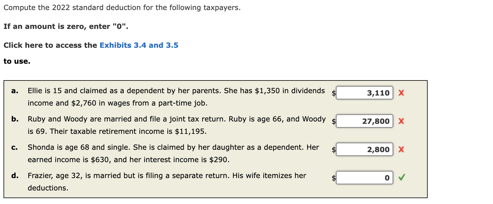 Solved Compute the 2022 standard deduction for the following