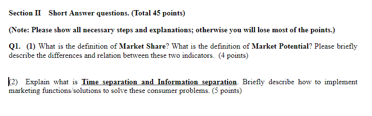 Solved Section II Short Answer questions. (Total 45 points) | Chegg.com