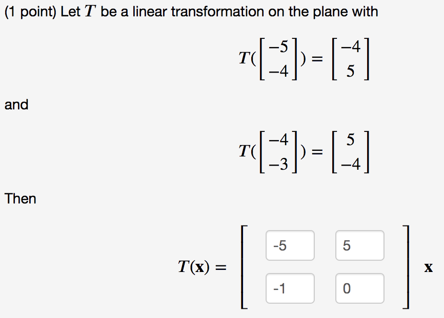 Solved (1 point) Let T be a linear transformation on the | Chegg.com