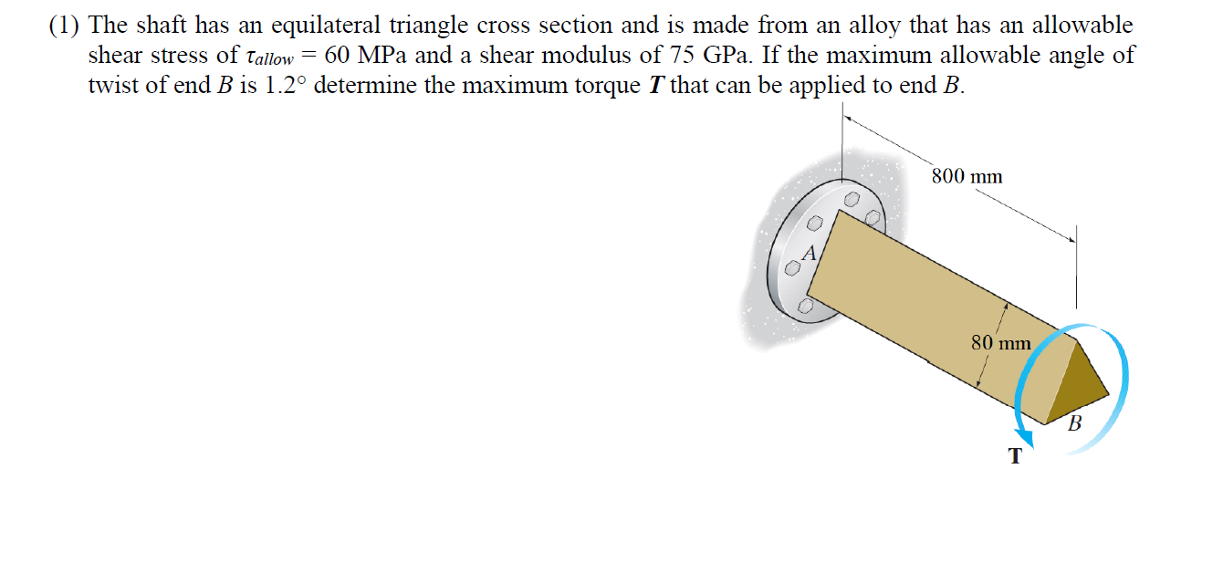 Solved (1) The shaft has an equilateral triangle cross