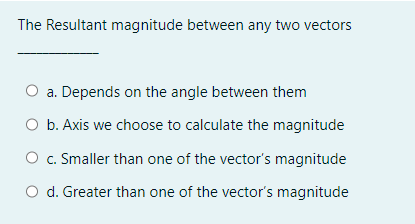 Solved The Resultant magnitude between any two vectors a. | Chegg.com